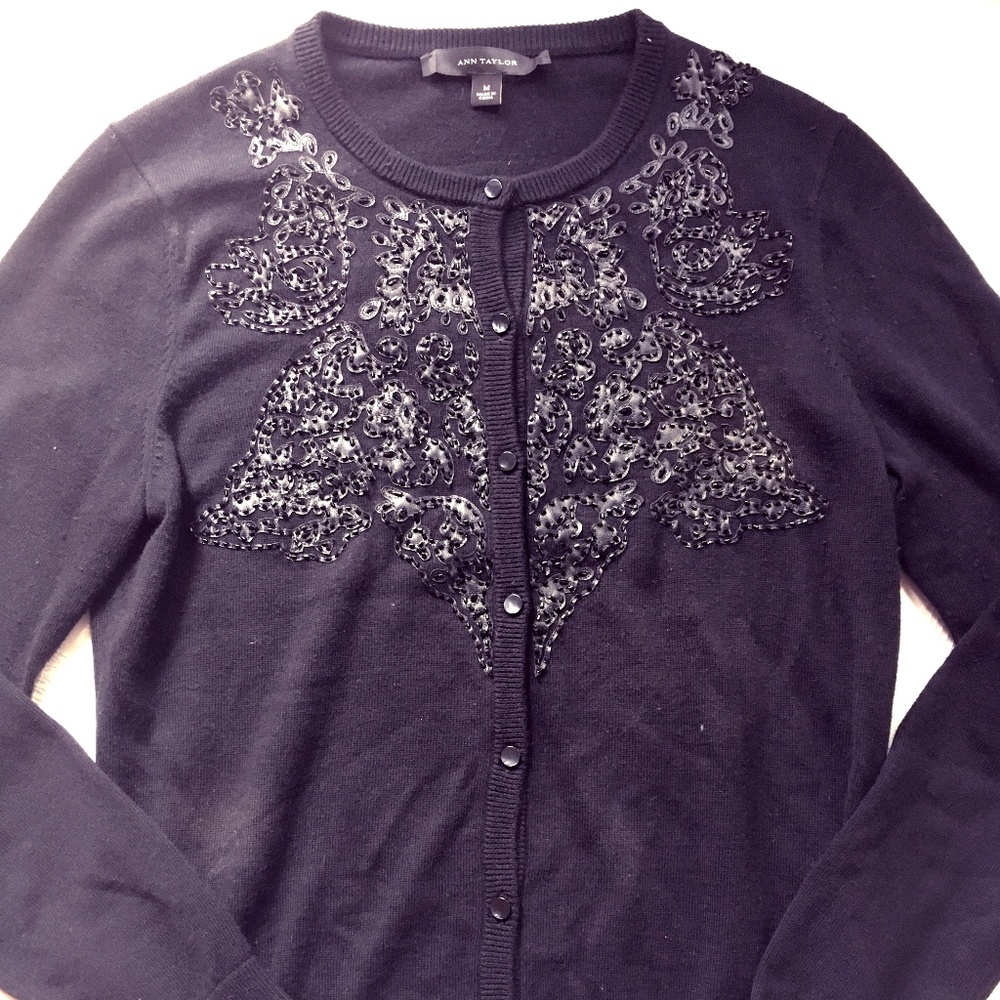 ANN TAYLOR Black Sequin Cardigan